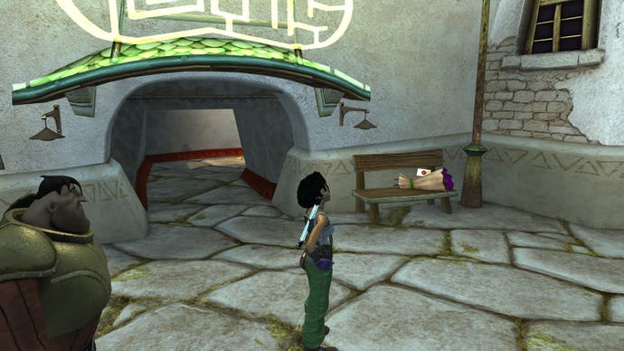 Beyond Good & Evil screenshot showing an in-game tribute to Ubisoft developer Emil Morel.