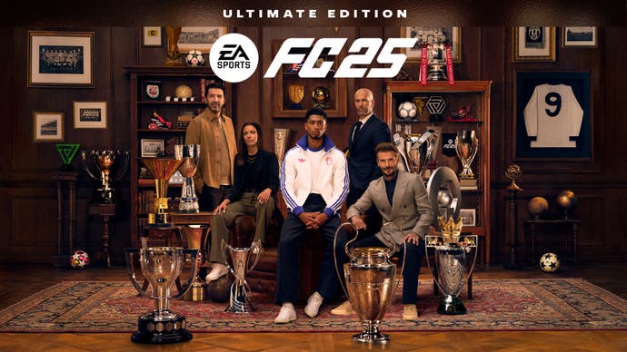 Jude Bellingham and David Beckham pose for the EA Sports FC Ultimate Edition cover.