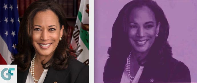 A side-by-side comparison of Kamala Harris and "Jane Farland" in Control.